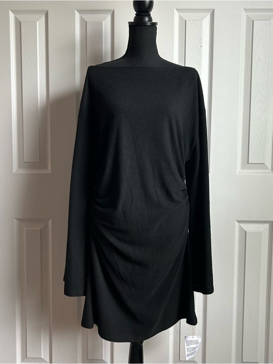 Zara Dresses & Skirts - Zara black long sleeve boatneck side cinched mini sweater dress